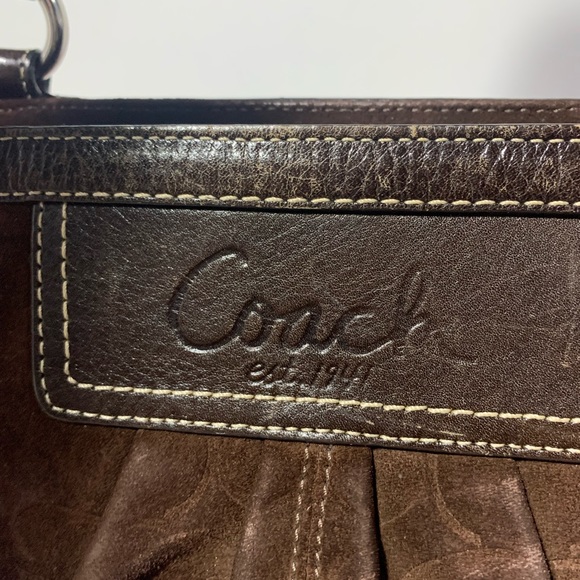 COACH Chocolate Signature Shoulder Bag Suede Logo Y2K F14000 - Picture 11 of 13